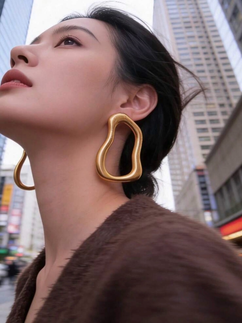 New Arrivals! Gold Organic Hoop Statement Earrings - Women Jewelry